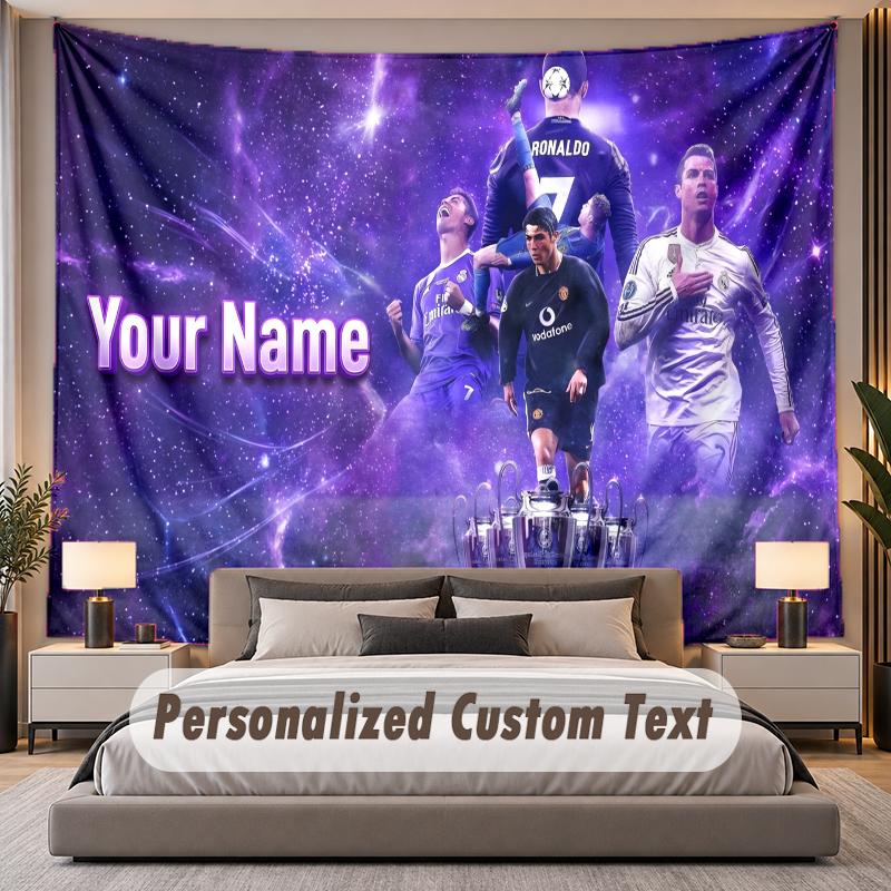 Personalizowana gobelinowa tapeta ścienna z imieniem Cristiano Ronaldo, poliestrowa, do sypialni i pokoju