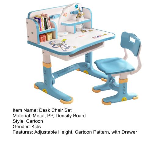 Widened Desktop Multi Separation Cartoon Pattern Desk Chair Set Kids Adjustable Height Study Table with Drawer Chair Set