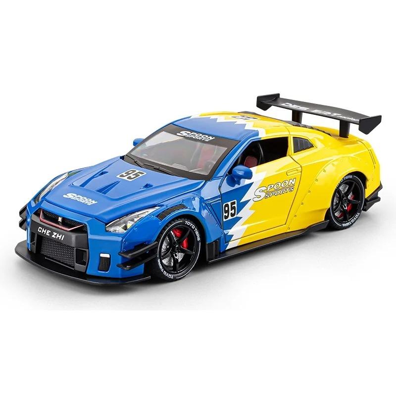 

1/24 Nissan GTR R35 Spray Supercar Модель легкосплавного автомобиля Звук и свет Детская игрушка Коллекционные предметы Подарок на день рождения жёлтый