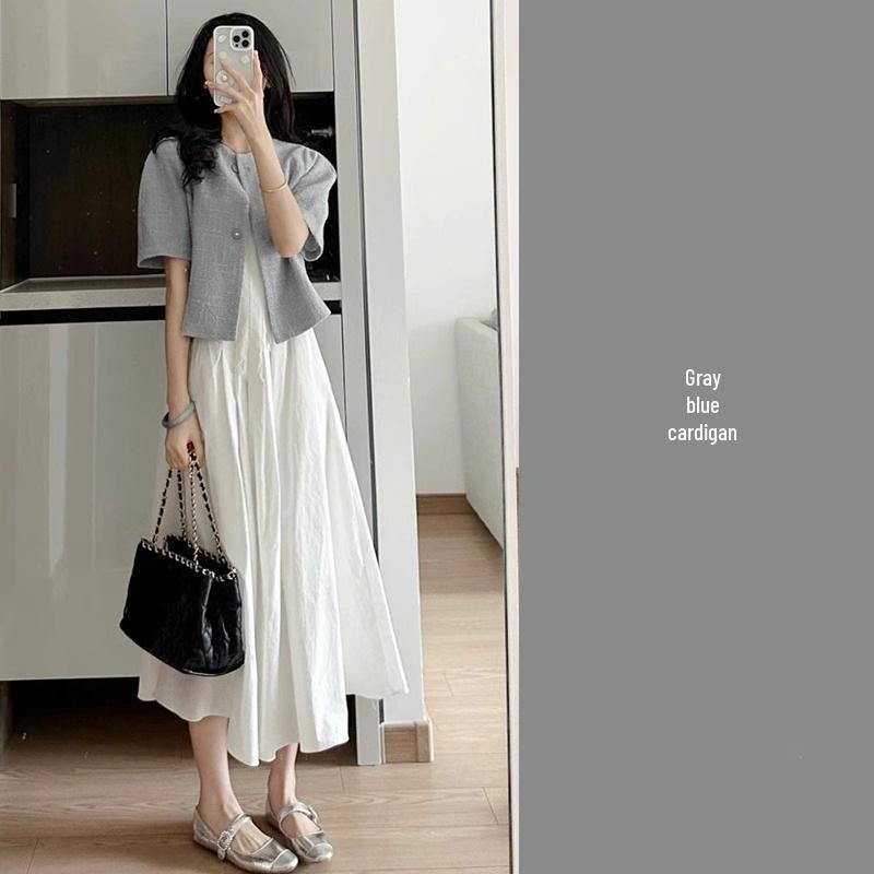 

Летний женский комплект в французском стиле: белое платье-майка и юбка 2XL