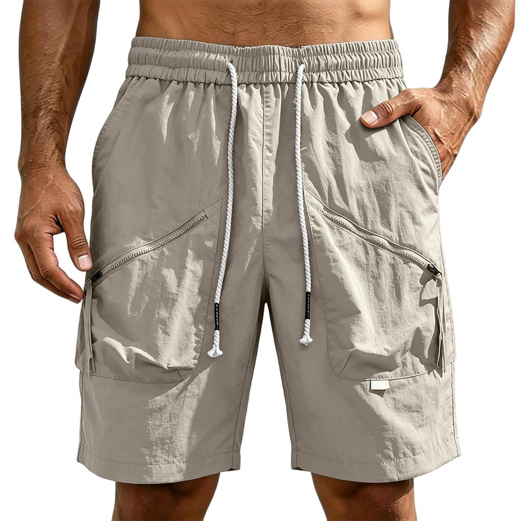 Men's Summer Lightweight Loose Fit Sports Cargo Shorts with Elastic Waistband and Multiple Utility Pockets for Outdoor Activities
