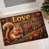 1pc Flannel Mat Cozy Squirrel Heart Acorn Pattern "Love Lives Here" Home Entrance Door Mat Bedroom Non-Slip Water-Absorbing Decorative Foot Mat Wooden
