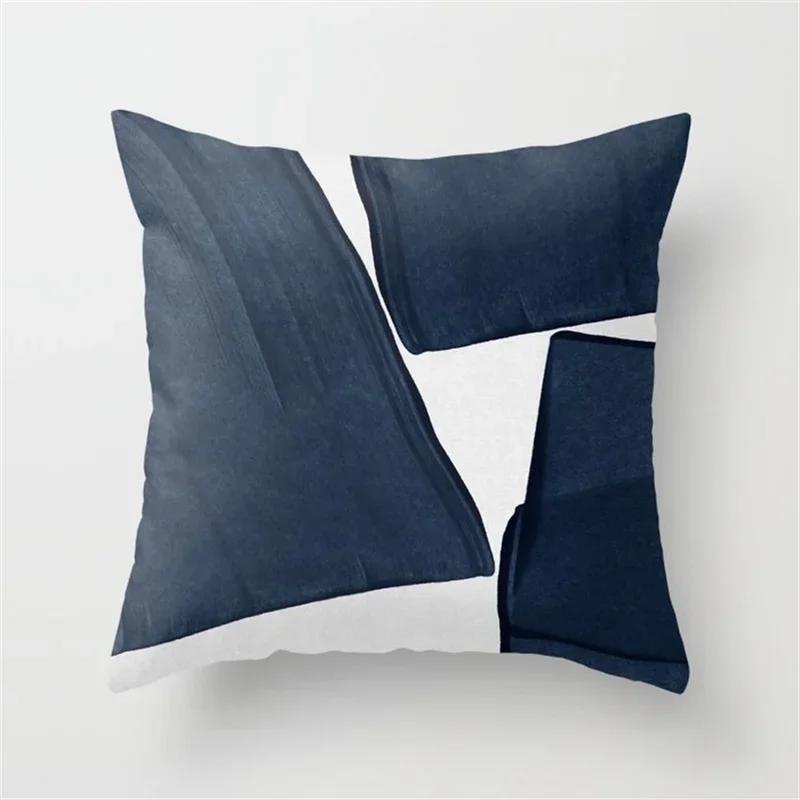 45x45cm Blue Ink Flower Pillowcase Sofa Living Room Home Decoration Abstract Geometric Polyester Cushion Cover Bedroom Decor