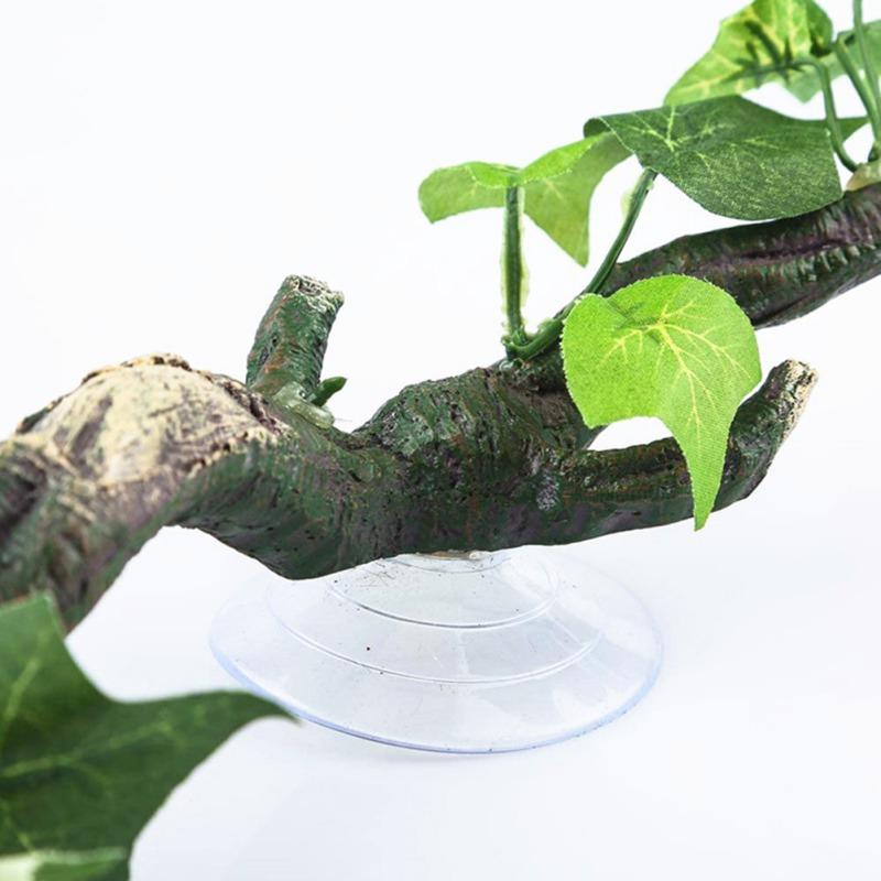 Terrarium Plant Decoration for Amphibian Lizard Snake Climbing with Suction Cup High Temperature Resistance Resin Green Plants