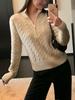 Elegant Heritage | Women's Heavyweight Half-Zip Cable Knit Sweater 2026FW