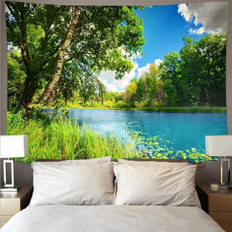 Mountain Forest Lake Decorative Tapestry Home Wall Living Room Office Decorative Tapestry