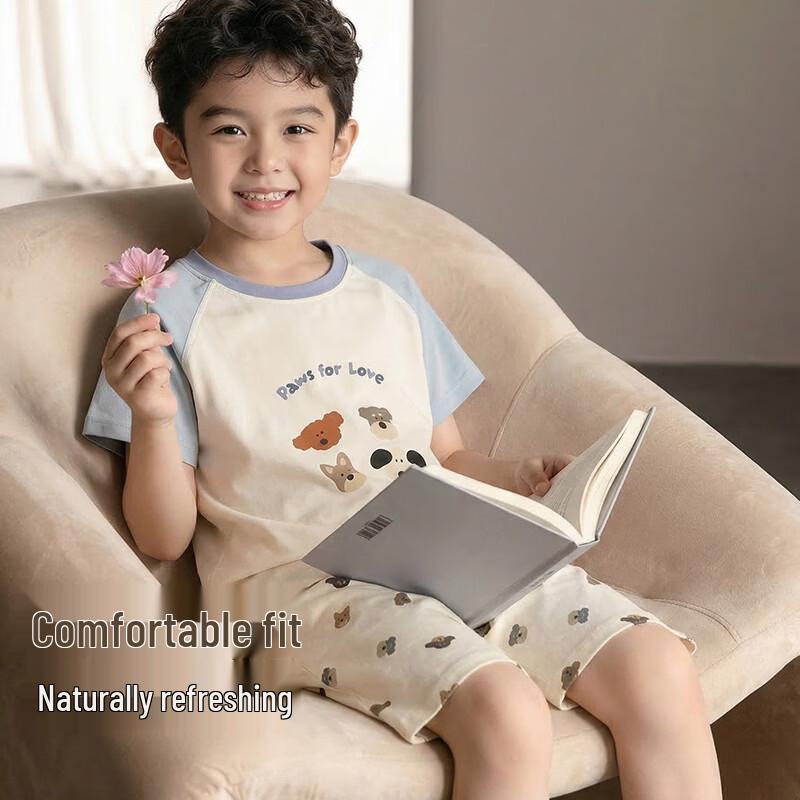 ZISEHY Boys  Summer Cotton Short Sleeve Pajama Set 140