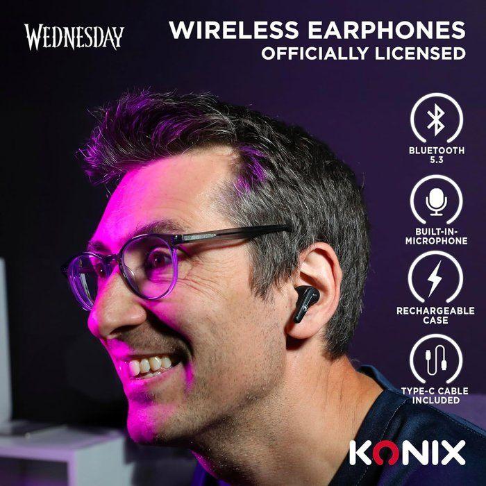 Ecouteurs - San fil - Konix - Mercredi - Smartphones et tablettes - Autonomie 6 h + 22 h boitier - Résistance IPX4 - Noir