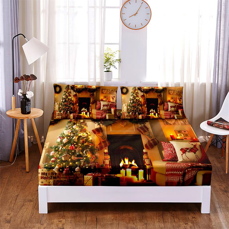 Bedding Set Christmas Fitted Sheet Set Bed Set Mattress Cover Four Corners Elastic Band Non Slip Bed Sheets and Pillowcases