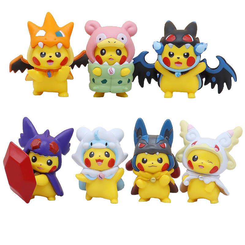 

7Pcs/1Set Pocket Monsters Anime Figure Kawaii Pikachu Cosplay In Disguise Action Figures PVC Collection Model Dolls Toy Gift No box