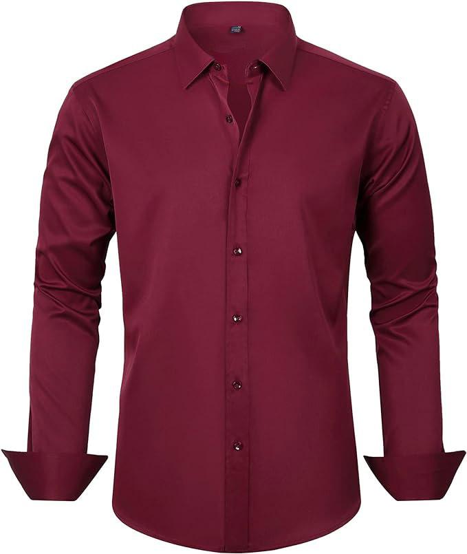 Four-sided Stretch Dress Shirt Men's Slim-fitting Long-sleeved Solid Color Simple Men's Shirt Business Casual Men's Clothing