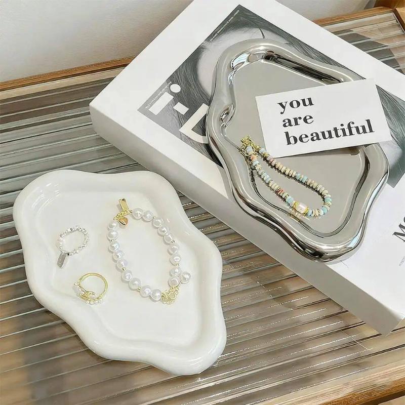Bandeja Decorativa Irregular con Forma de Nube Acabado Pulido Espejo Liso Bandeja Organizadora de Joyas para Tocador Baño Entrada Decoración