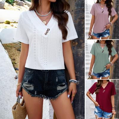 Spring and Summer Temperament Casual Solid Color V-neck T-shirt