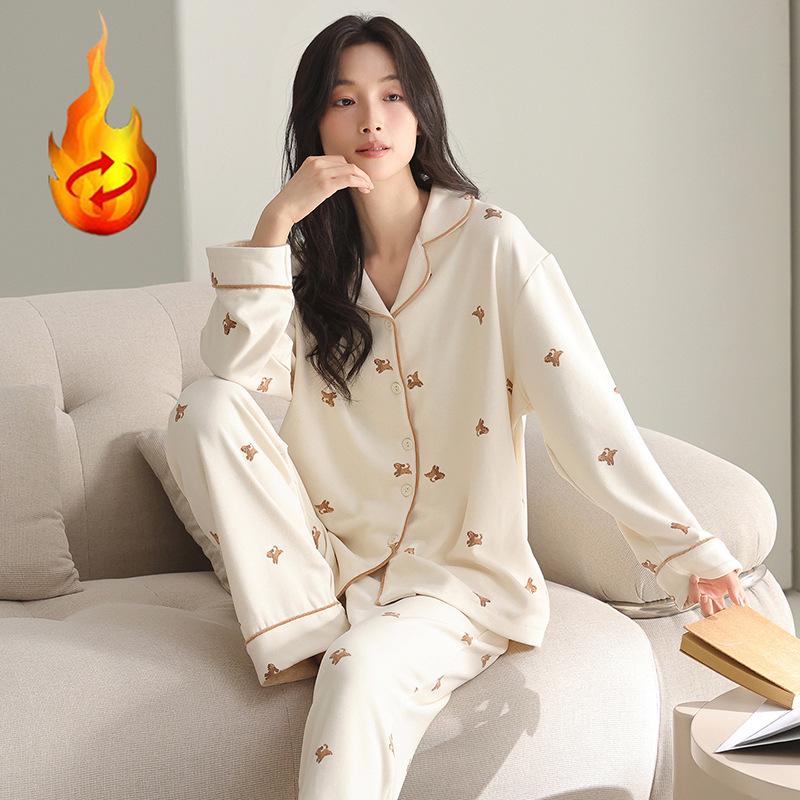 

Women s Long-Sleeve Cartoon Fleece Pajama Set with Turn-Down Collar - Wearable Indoors & Outdoors 2025 Collection (Autumn/Winter/Spring) XL [115-135 lbs]