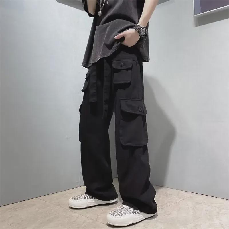 Men's Retro Hip-Hop Multi-Pocket Overalls - Original American High Street Fashion Brand, Japanese-Style Straight Casual Pants