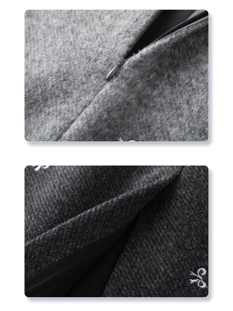 Women's Gray Wool Tweed Embroidered A-line Skirt with Slit (Autumn/Winter 2025)