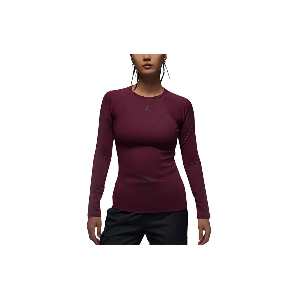 Jordan Solid Logo Round Neck Quick-Dry Long Sleeve Raglan T-Shirt Women Tops Deep-Red FN5111-681