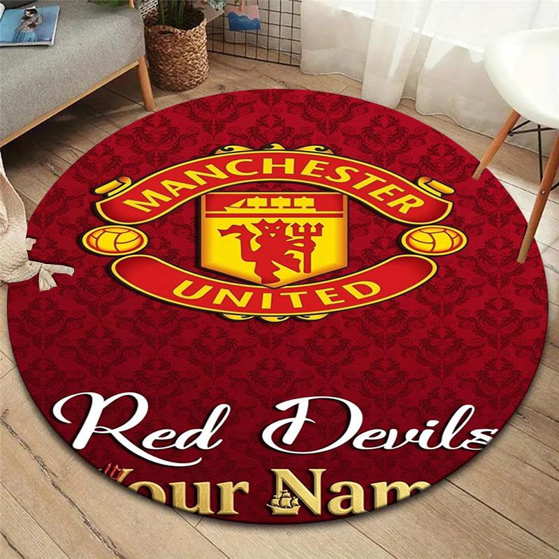 Manchester United F Custom Name Round Area Rug,Carpet Rug for Living Room Bedroom Sofa Playroom Decor,Non-slip Floor Mat
