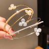 Zircon Pearl Flower Three Layer Open Bracelet With Elegant Design For Women