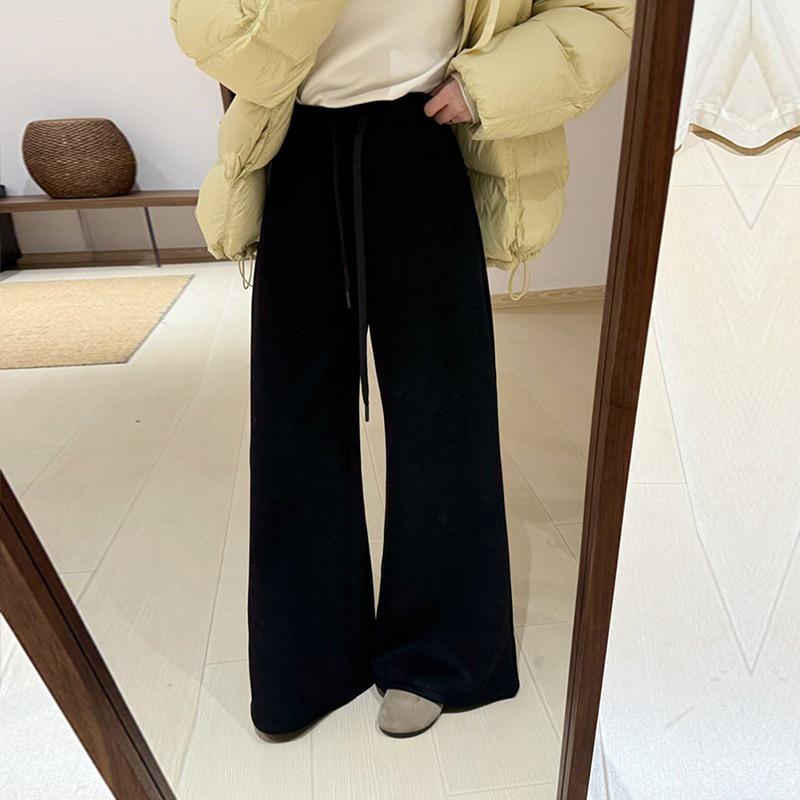 

2025 Winter Korean High-Waisted Micro-Flare Pants: Versatile, Loose, Age-Reducing Women s Straight-Leg Trousers Large чёрный