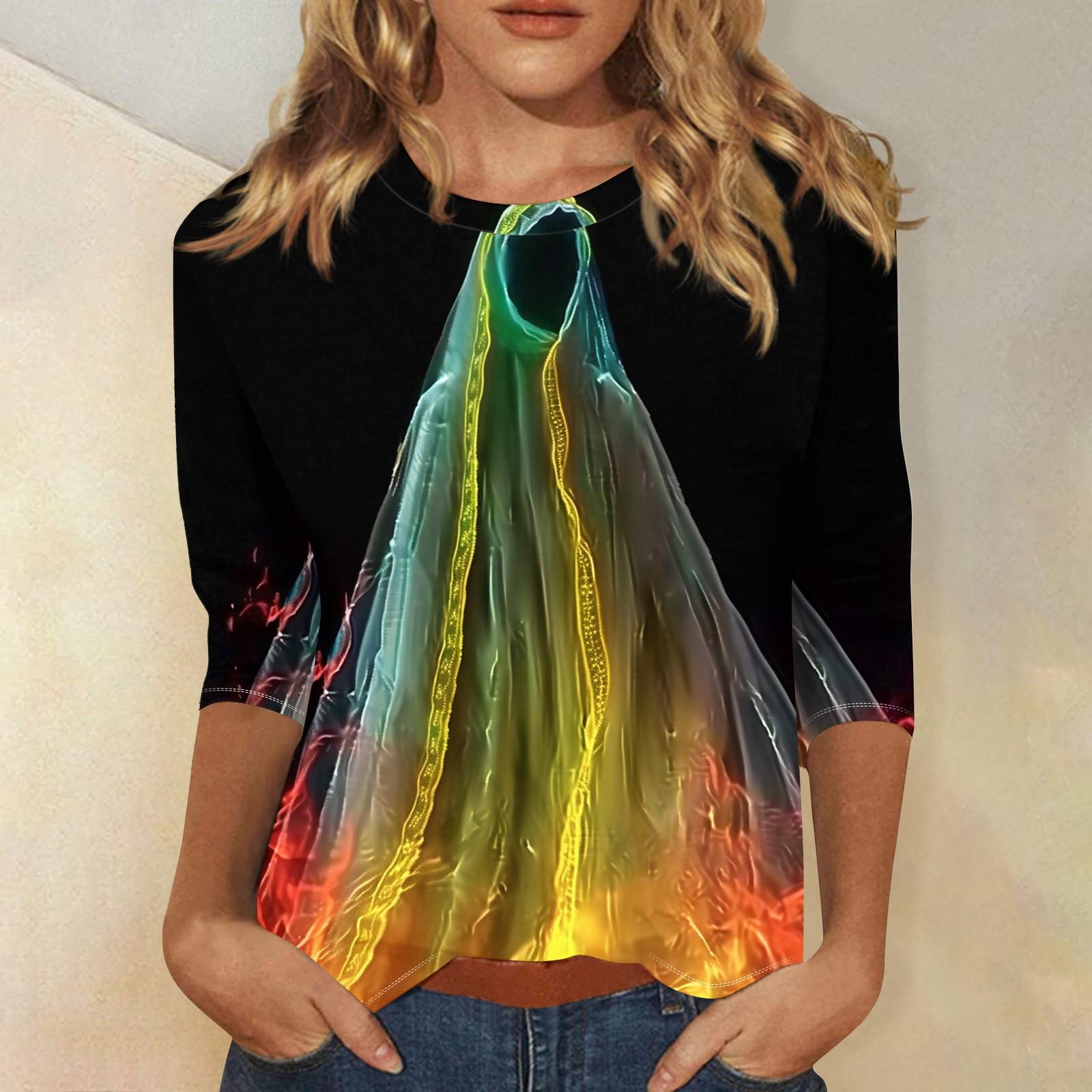 

Женская модная повседневная футболка с рукавом три четверти и принтом на Хэллоуин, с круглым вырезом XXXL