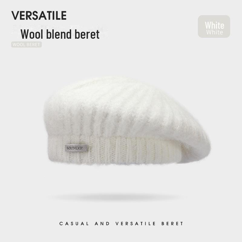 

DMZ103 Шерстяной берет в стиле ретро: Ветрозащитный, теплый и просторный для осени и зимы One Size