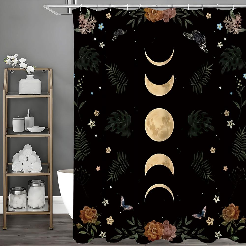 

Фазы Луны Колдовство Готика Полевой цветок Ночное небо Цветочная занавеска для душа, Декоративная занавеска для душа для ванной, Водонепроницаемая занавеска для душа C 90*180cm