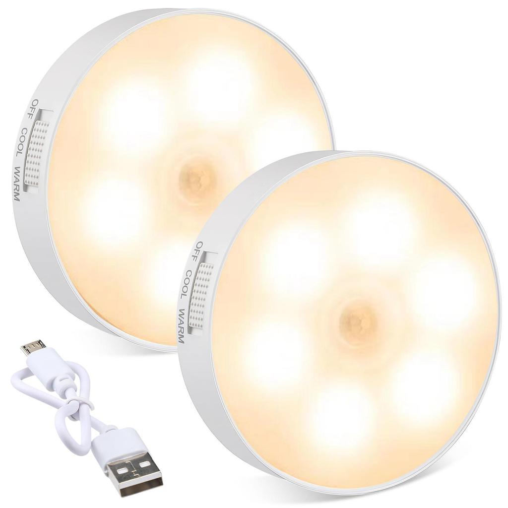 2pcs Magnetic Motion Sensor Nightlight with USB Charging Cable Walls LED Night Lights for Home Kitchen Hallway Bathroom Lighting