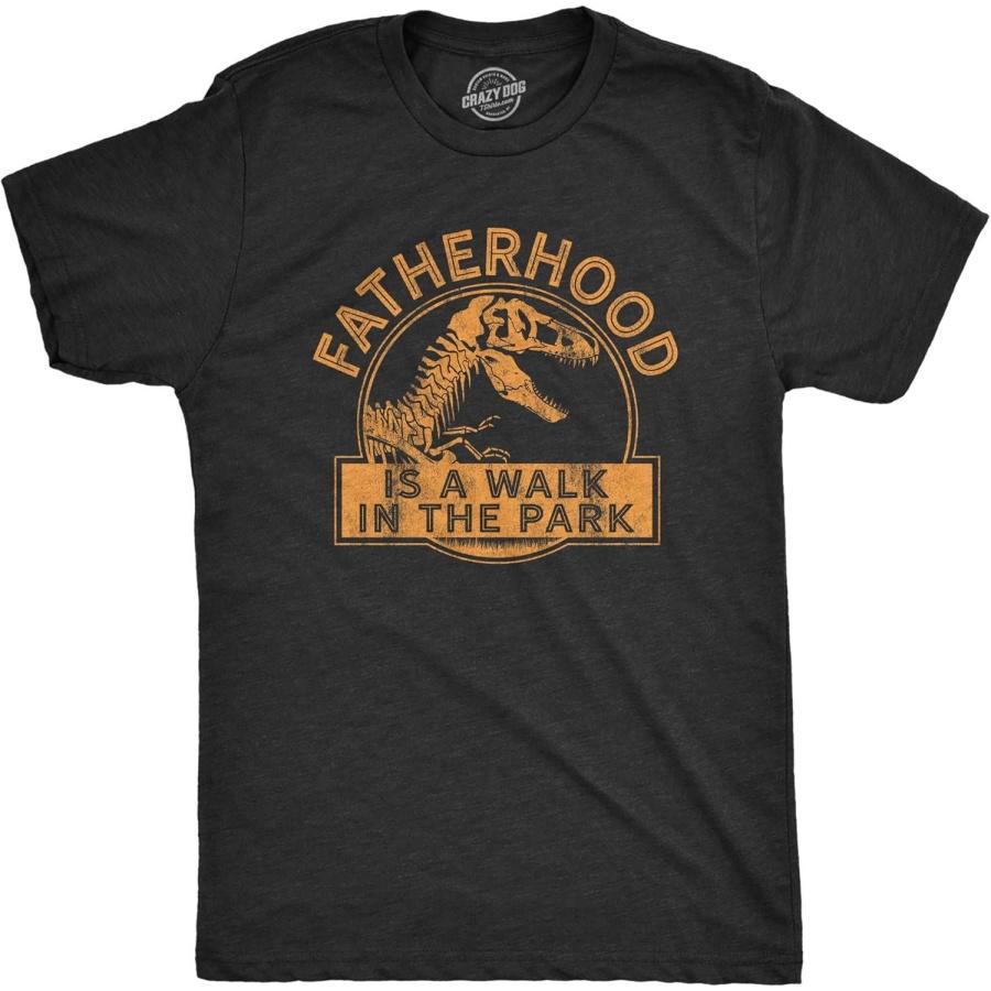 Mens Fatherhood is A Walk in The Park T Shirt Funny Fathers Day Dinosaur Movie Graphic Tee XXXXXL чёрный