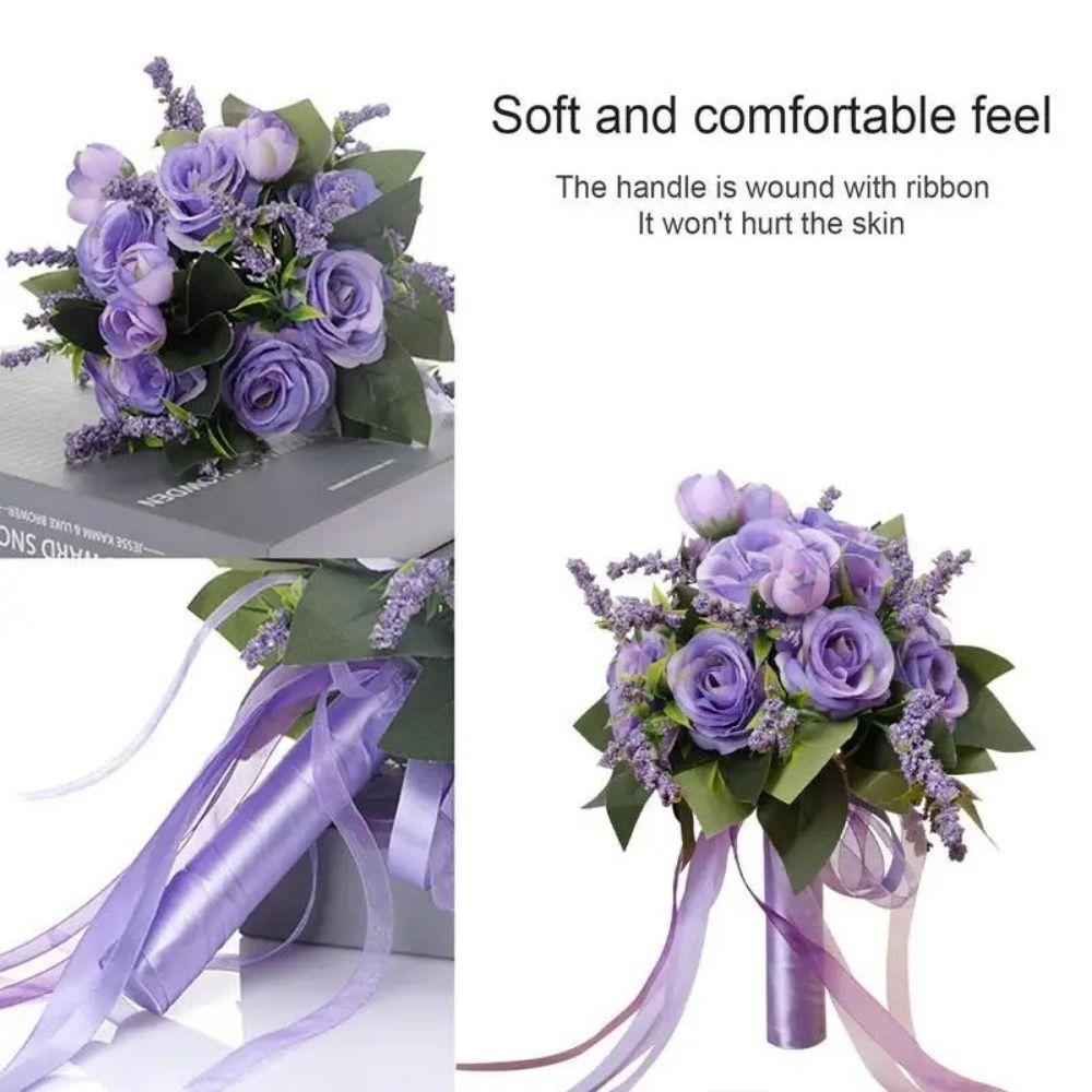 Artificial Rose Bridal Holding Flowers with Silk Ribbon Wedding Rose Bouquet Wedding Accessories
