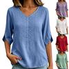 Women's Casual Embroidered Cotton Linen Top Loose Fit Vintage Mid Sleeve Blouse