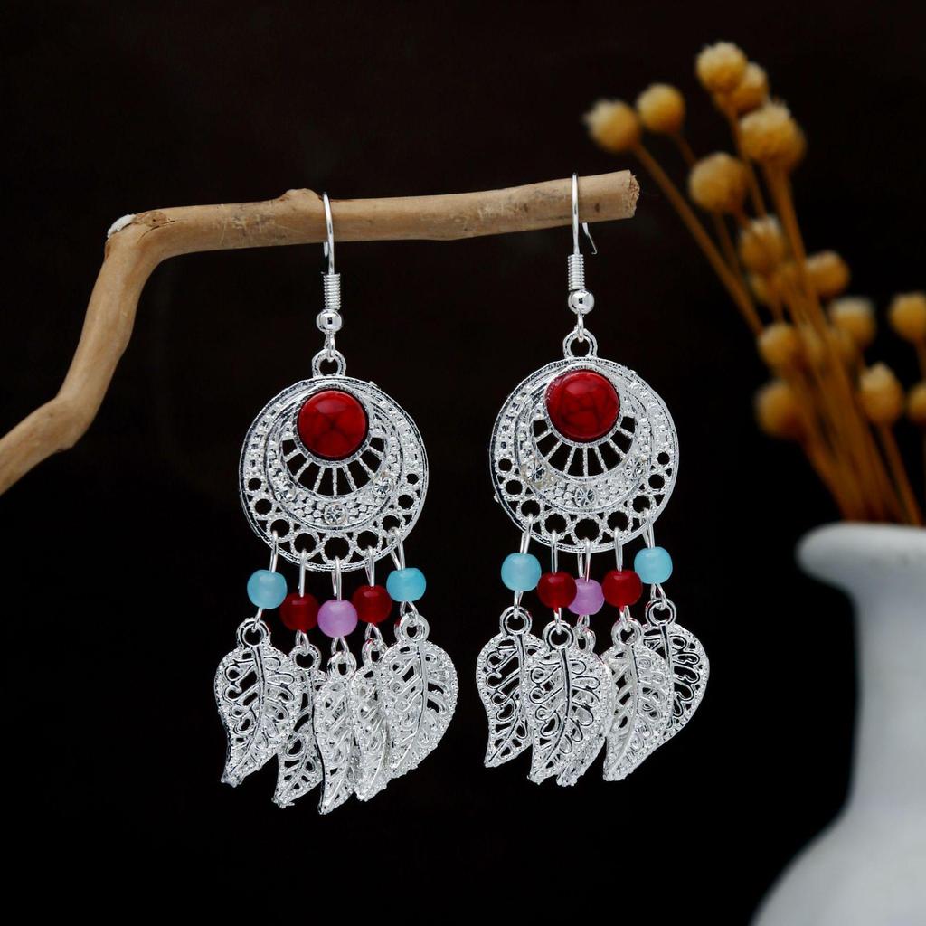 Personalized Bohemian Miao Silver Geometric Tassel Earrings