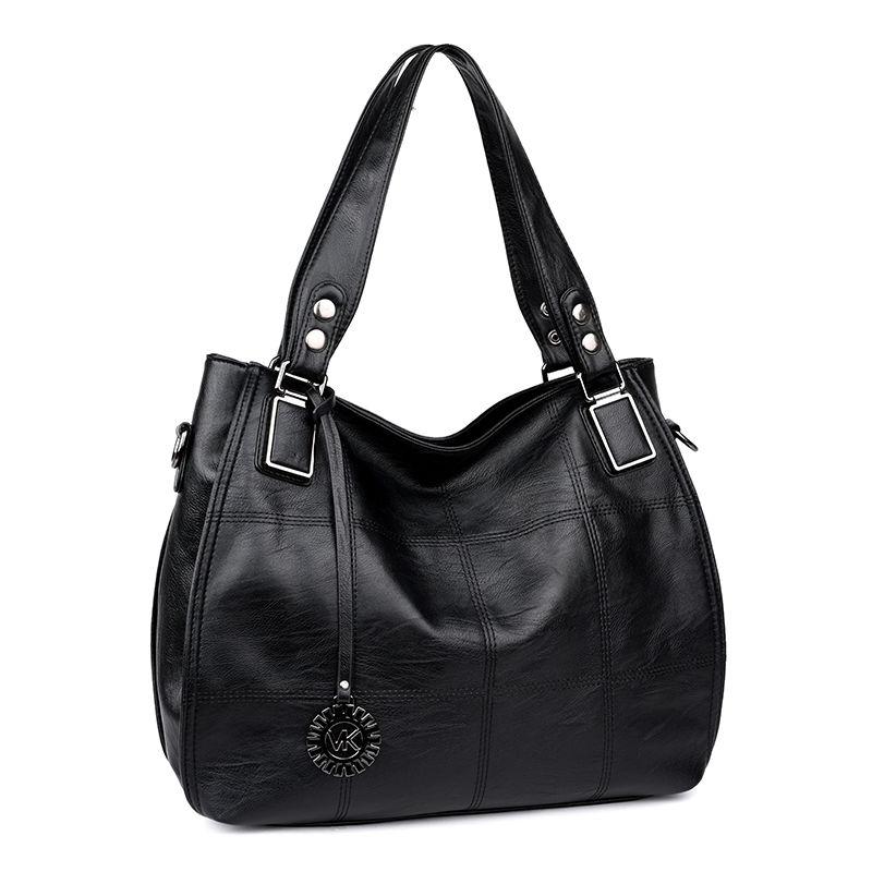 Женская вместительная клетчатая простая и универсальная сумка чёрный