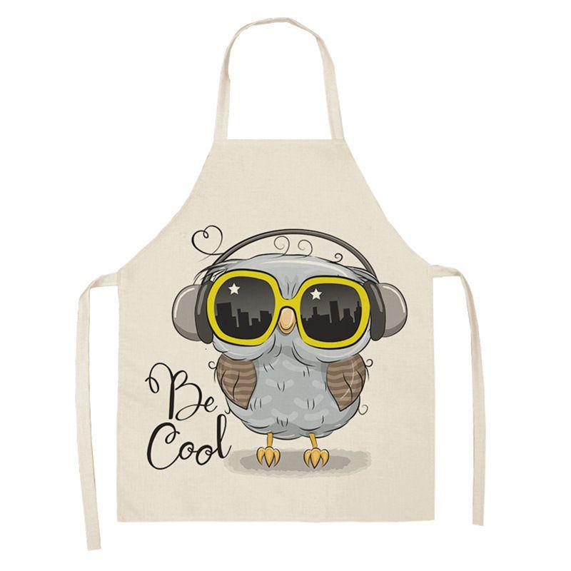Owl Sleeveless Chef Apron Linen Floral Print Kitchen Decoration Apron Women'S Home Cooking Baked Waist Bib