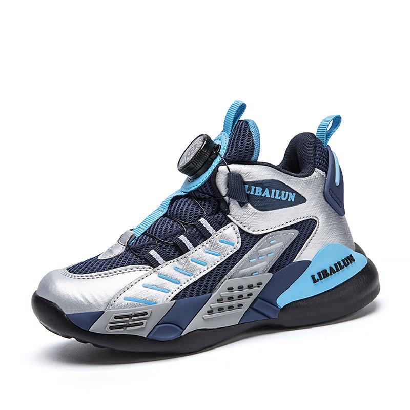 Nowe dziecięce buty do koszykówki z przyciskiem obrotowym, modne trampki dla chłopców, szkolne buty sportowe dla dziewcząt, dziecięce buty codzienne, buty outdoor