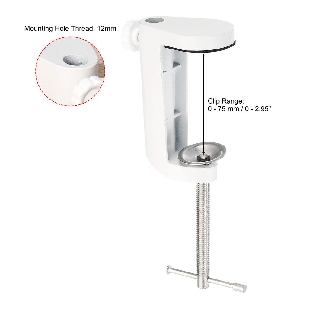 PATIKIL Universal Desk Table Mount Clamp with Adjustable Screws for Hole Microphone Lamp White C-Shaped 7mm/12mm Diameter, Arm, Stand,