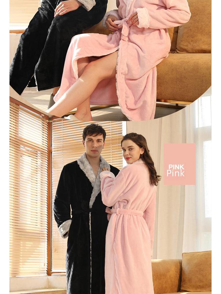 Europäisches Flanellnachthemd in Übergröße und Herrenbademantel aus Korallenfleece zum Jahresende 2021: Dicke, kuschelige Winterkleidung für Paare