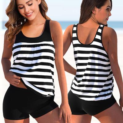 New 2023 Women Sexy Swimsuit Stripde Printed Swim Tankini Monokini Swimwear Bathing Suit Two Pieces  Summer Beachwear