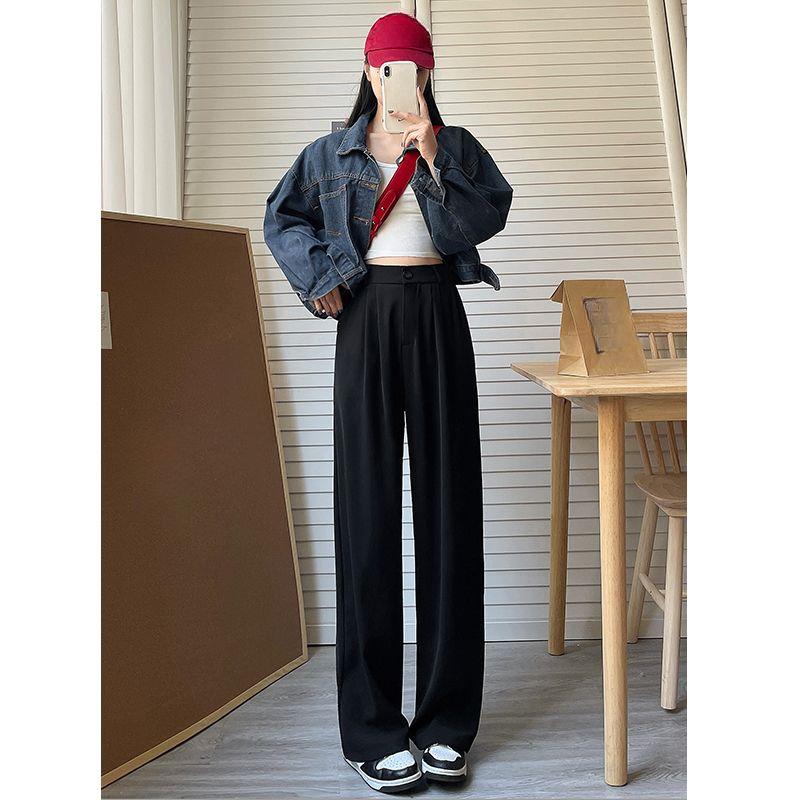 High-End Feel Grey Suit Pants with Slimming Effect for Women Spring Summer Casual Petite Height Slim Skinny Wide Leg Pants