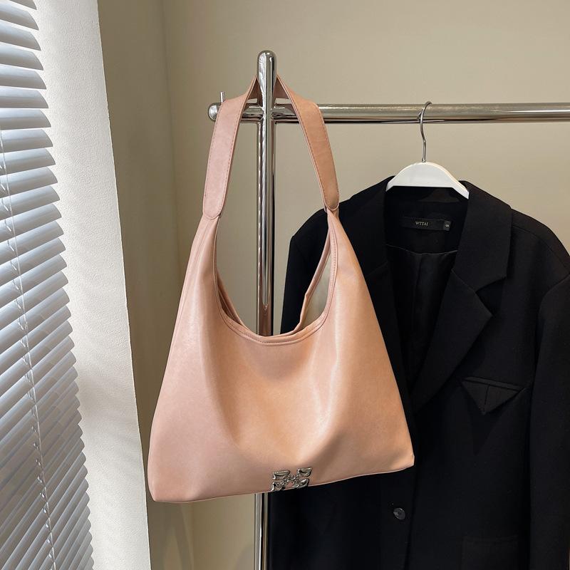 

Серебристая сумка большой вместимости, женская осенне-зимняя, простая и непринужденная, сумка-шоппер через плечо для работы, универсальная сумка-тоут с ощущением высокого класса розовый