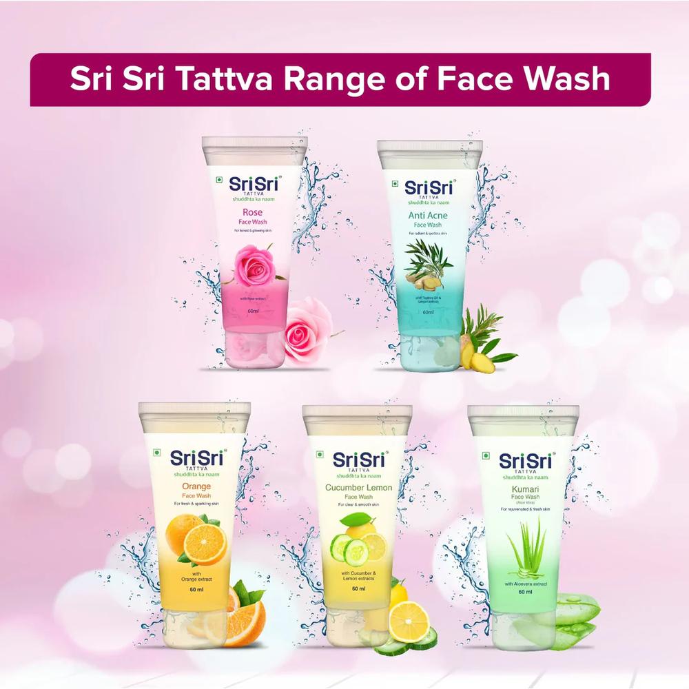 Sri Sri Rose Face Wash - For Toned & Glowing Skin, 60 ml