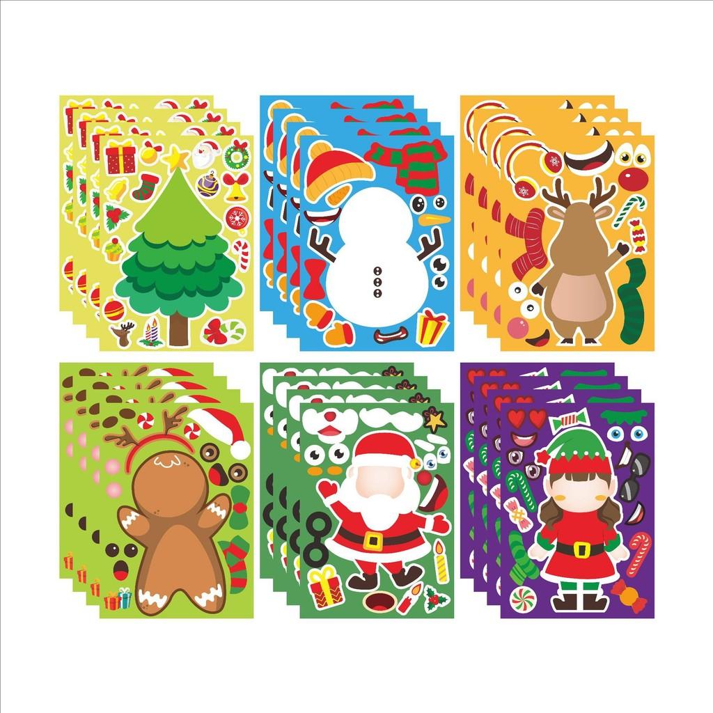 Kids Diy Interactive Puzzle Set With Cute Cartoon Christmas Santa Face Stickers