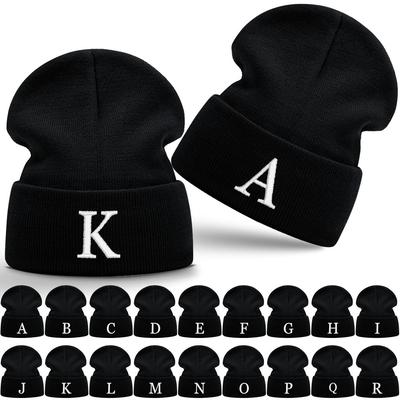 Letter A-Z Embroidered Beanie Hat Unisex Winter Knit Caps for Men Women Soft Ski Hat