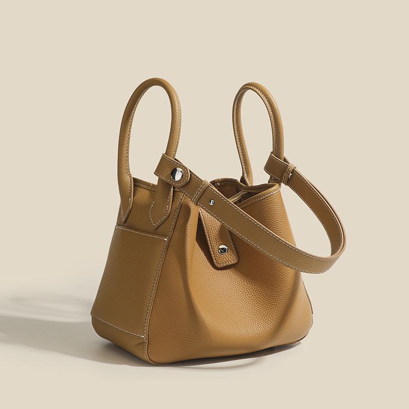 Genuine Leather Women's Soft Bucket Bag - Unique Style & Solid Color Handbag