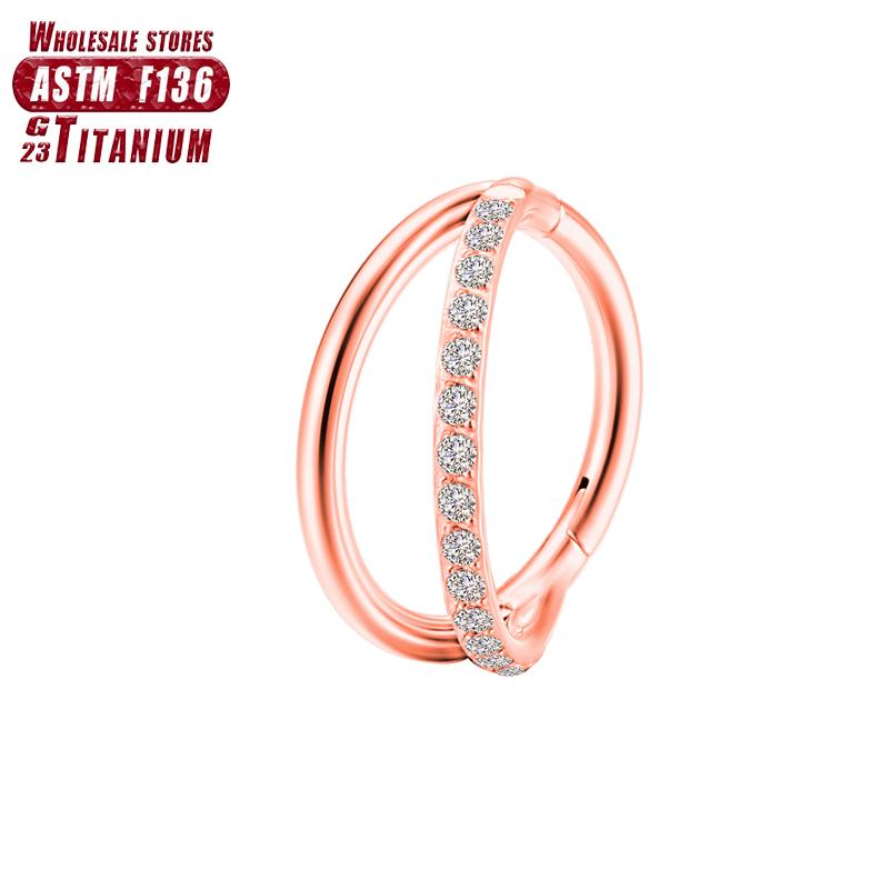 F136 Titanium Piercing Double Layered Triple Stack Hinged 16g Zircon Nose Ring Helix Cartilage CZ Small Cartilage Septum Clicker
