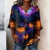 Women's Casual Loose Fit Halloween Print Lace Sleeve Blouse Top
