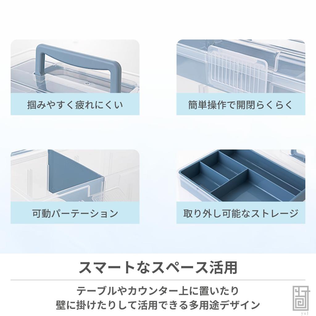 YuJ Erste-Hilfe-Kasten, Medizinbox mit großem Fassungsvermögen, Multifunktionale Aufbewahrungsbox, Organizer für Kleinteile, Nähzubehör-Kasten, Blau