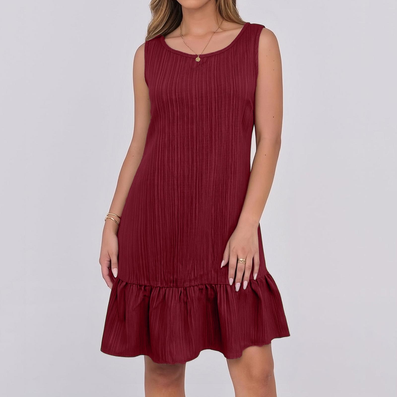 

Women French High Quality Temperament Spring Summer Sleeveless Vest Dress XL винний