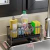 Waterproof Self-Draining Sink Shelf Black/Silver Sink Drain Rack Soap Sponge Holder  Countertop