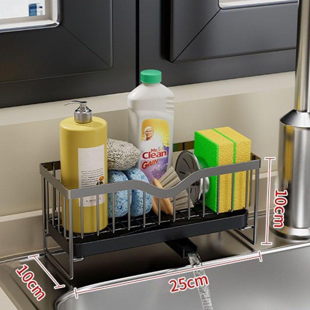 Waterproof Self-Draining Sink Shelf Black/Silver Sink Drain Rack Soap Sponge Holder Countertop